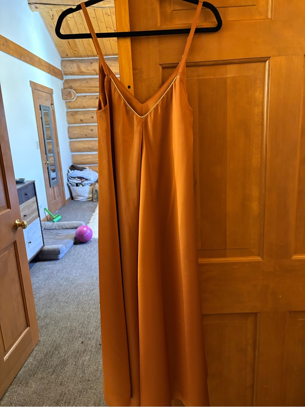 Satin Maxi Slip Dress in Burnt Orange